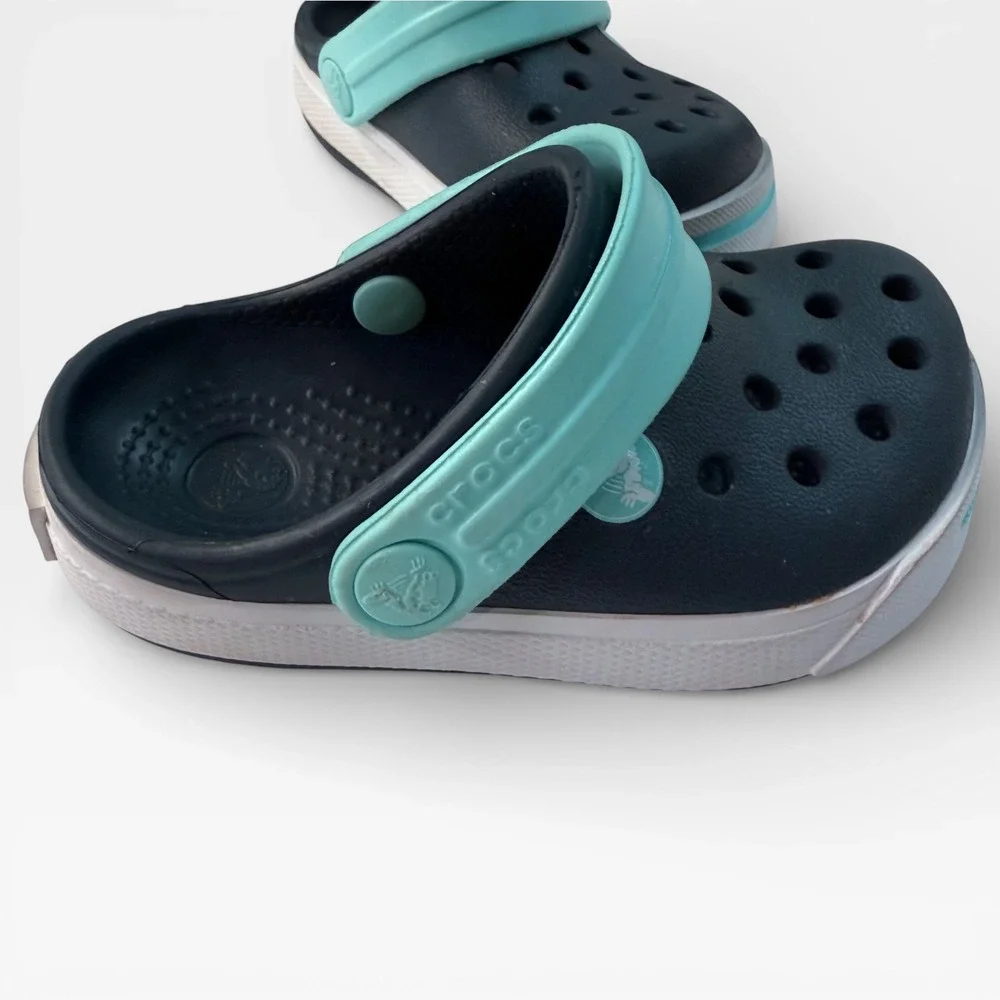 CROCS Crocband‎ Toddler Kids Clogs Shoes Navy with Aqua Accent Size 4C/5C